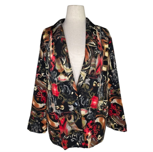 Vintage 80s Kensington Square Abstract Blazer Jacket Bold Print Large USA - Picture 1 of 6